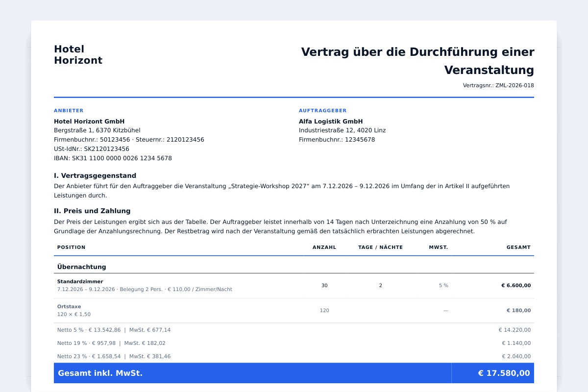Verando · Contract and deposit invoice from the proposal