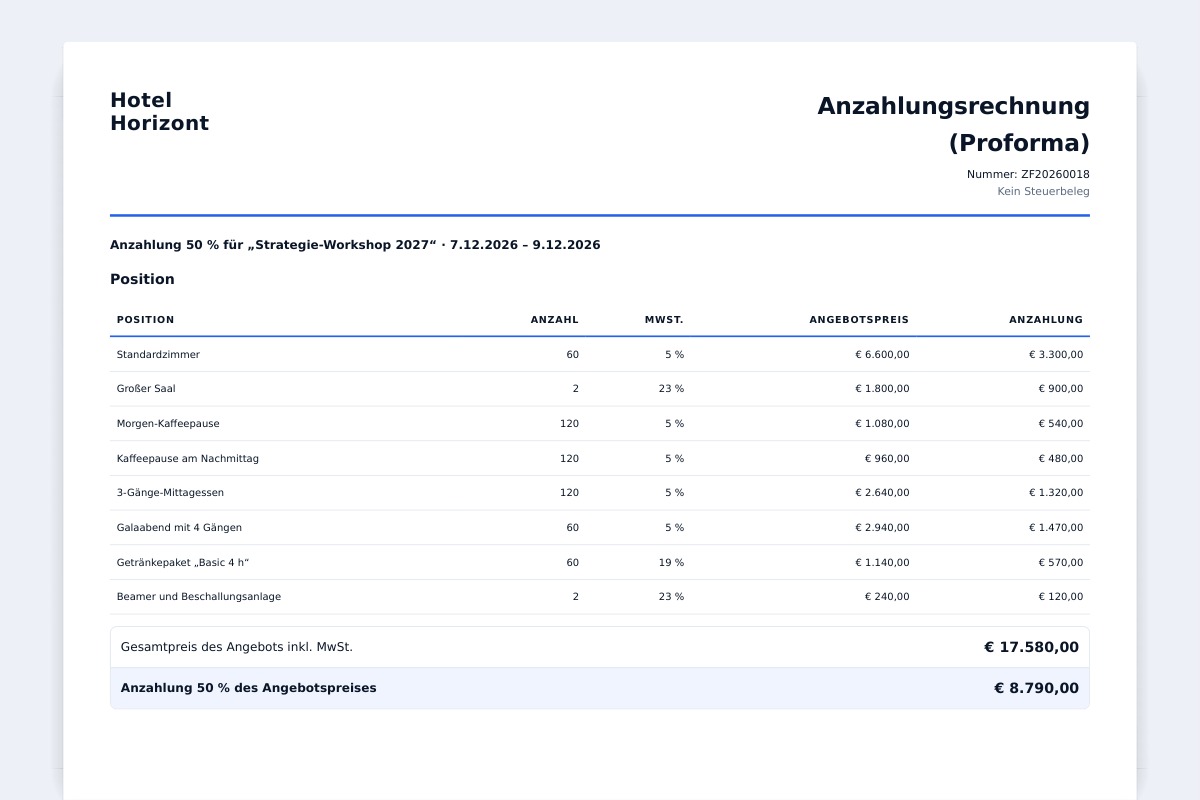 Verando · Contract and deposit invoice from the proposal