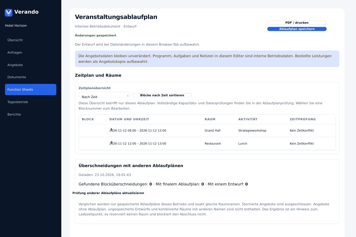 Ein Function Sheet fürs Team.