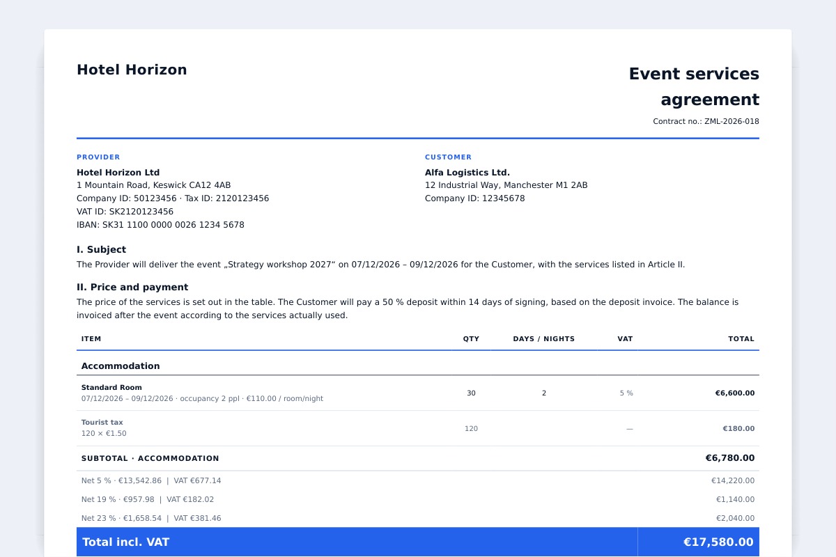 Verando · Contract and deposit invoice from the proposal