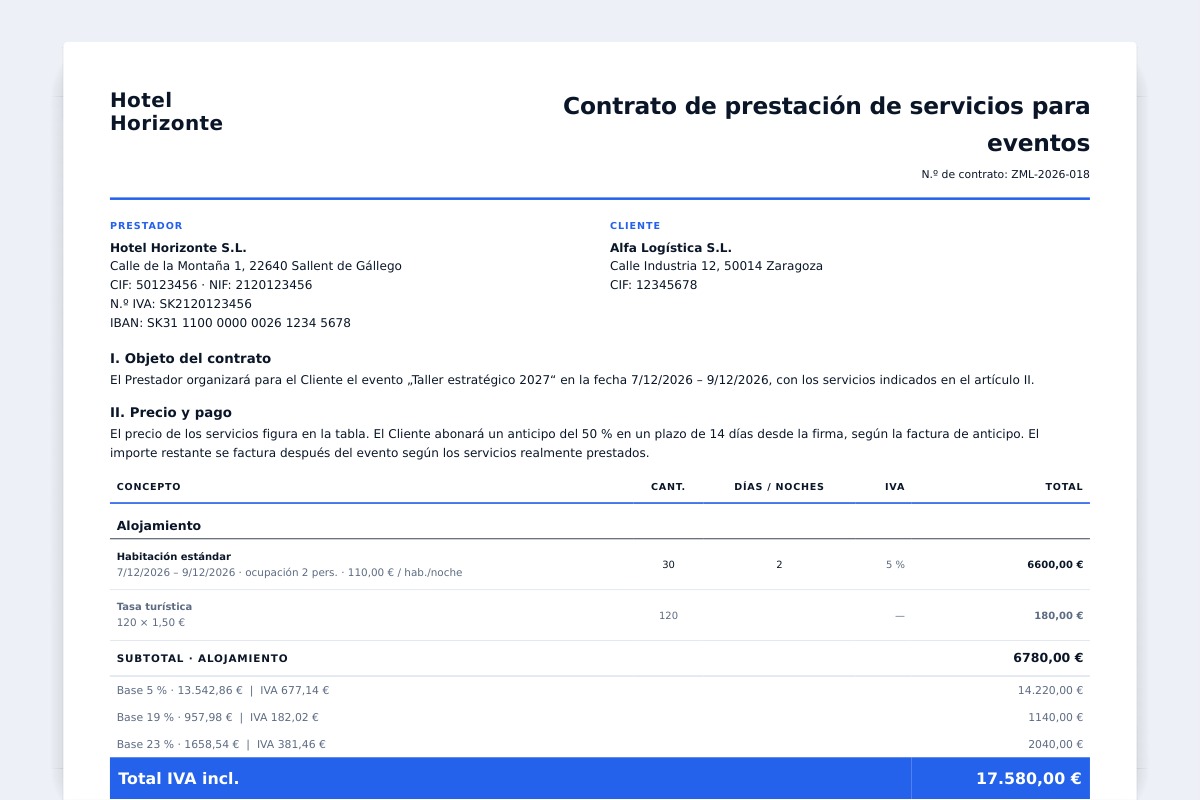 Verando · Contract and deposit invoice from the proposal