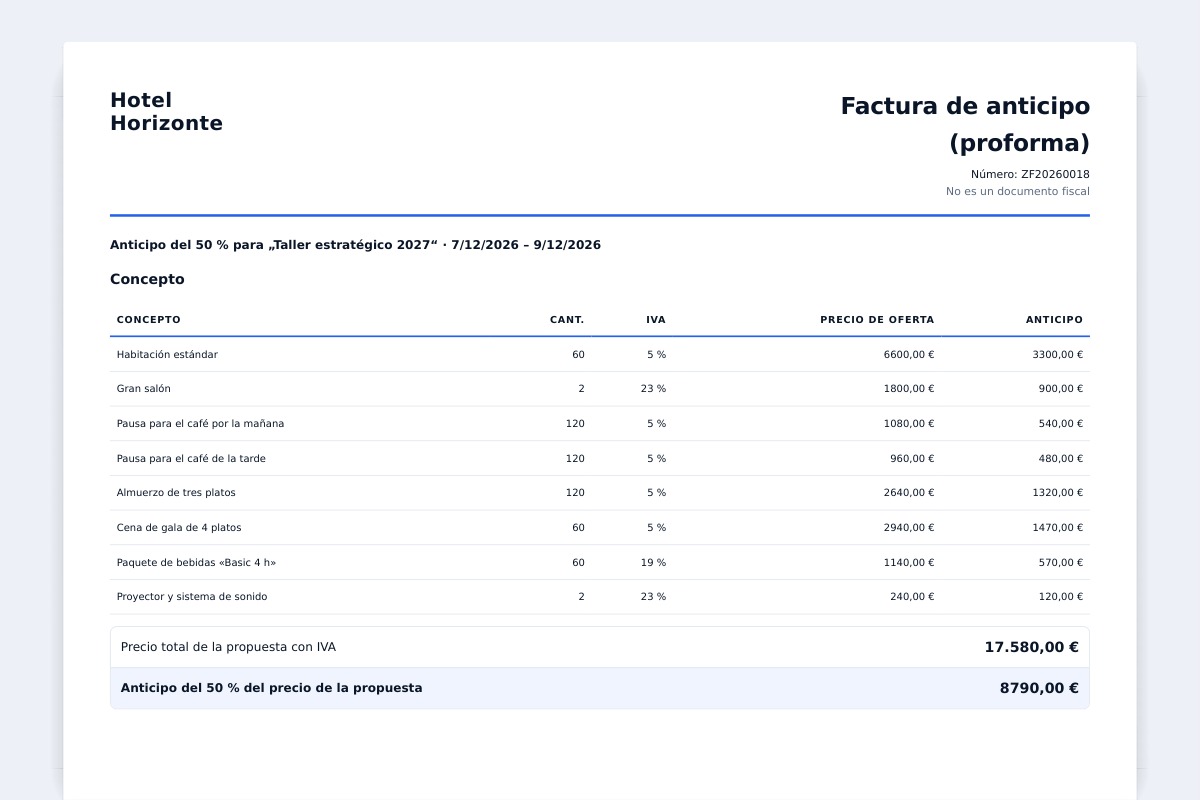 Verando · Contract and deposit invoice from the proposal