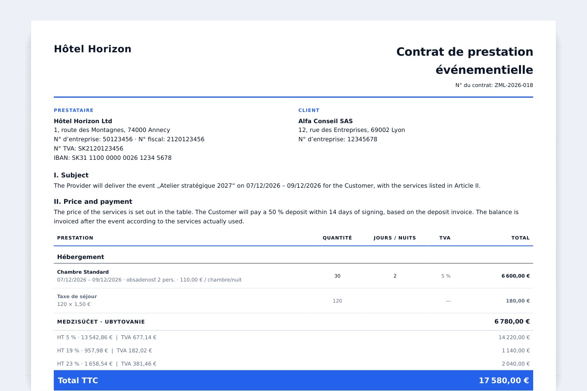 Verando · Contract and deposit invoice from the proposal