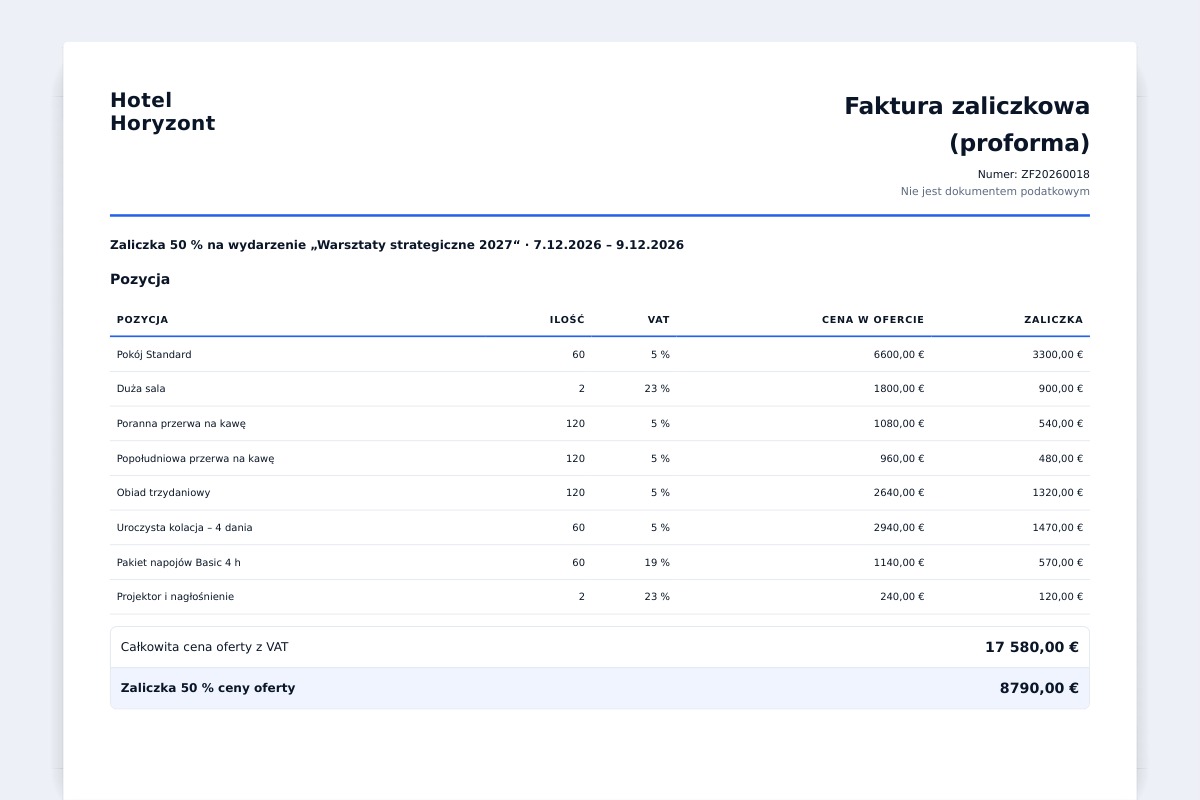 Verando · Contract and deposit invoice from the proposal