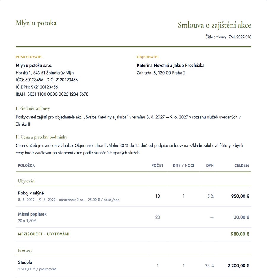 Verando · Smlouva a zálohová faktura z nabídky