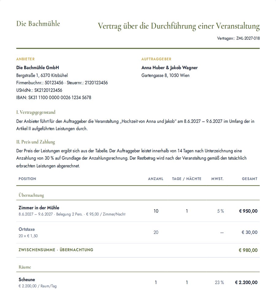 Verando · Vertrag und Anzahlungsrechnung aus dem Angebot