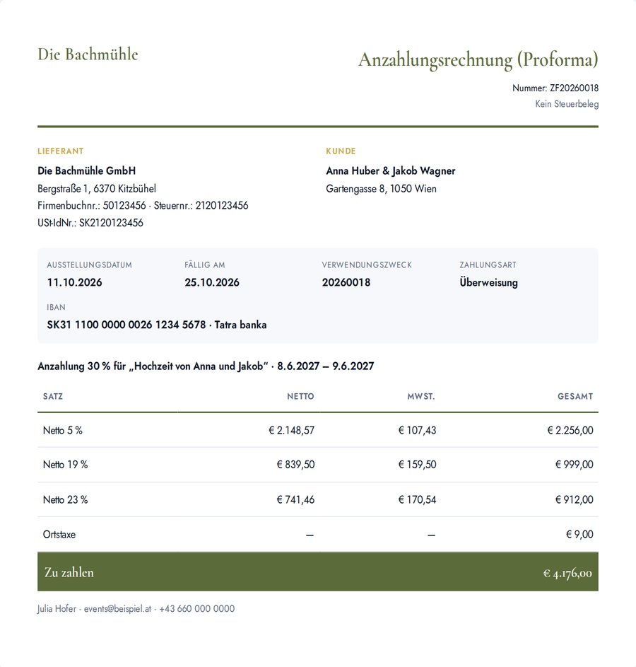 Verando · Vertrag und Anzahlungsrechnung aus dem Angebot