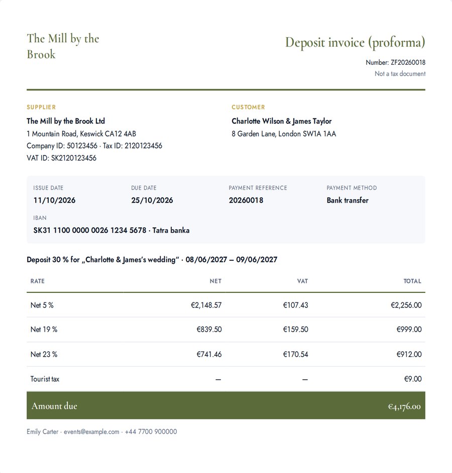Verando · Contract and deposit invoice from the proposal